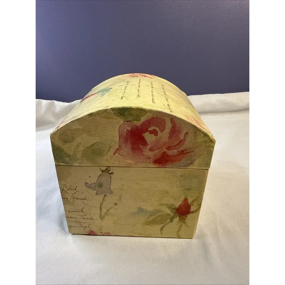 Vintage 1994 Harbert Industries Decoupage Planter Box Cachepot, Floral Script